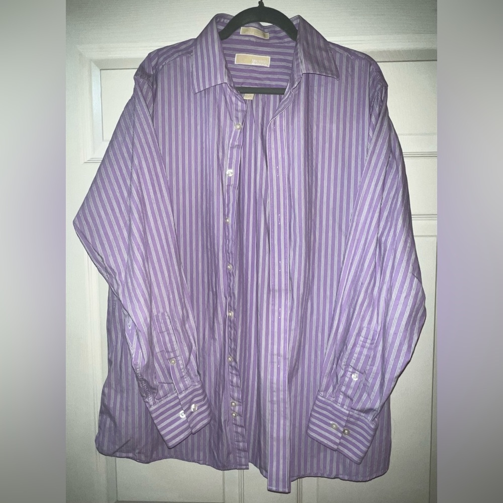 LOWEST PRICE!! NWOT Michael Kors size L long sleeve purple striped button down.